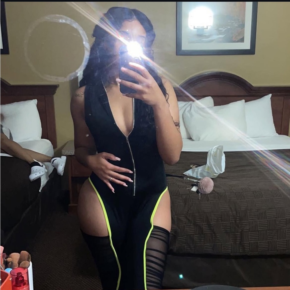 Black and Neon Green Zip-Up Bodysuit